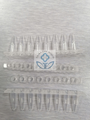 Bande de tube 8-PCR de 0,2 ml, avec capuchon optique plat, couleur transparente, 100 pièces/boîte